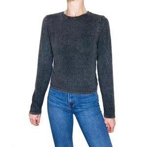 Pull & Bear Basic Black Grey Long Sleeve Cropped Casual Loungewear Tee